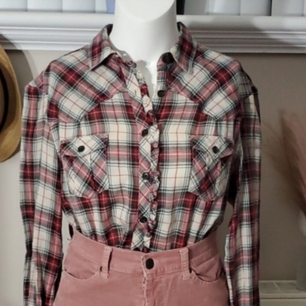 True Vintage GAP Country Cowgirl Women's 100% Cotton Cottagecore Ruffled Plaid